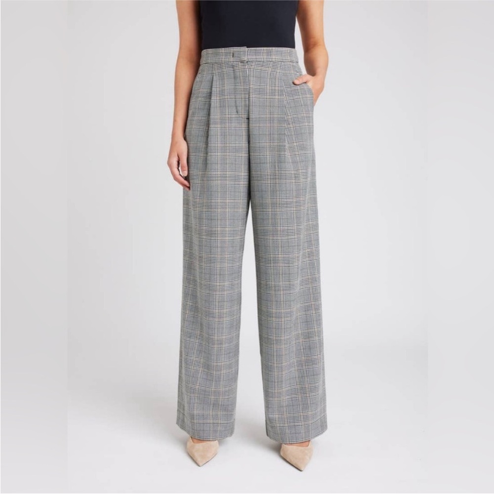 Kit and Ace Gray Plaid Wide-Leg Trousers